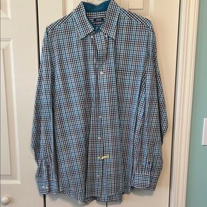 Izod Men’s Blue and White Multi-Check Dress Shirt